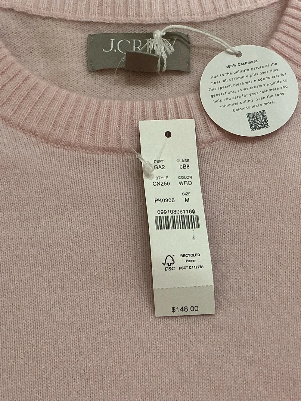 J. Crew Women’s Perfect 100% Cashmere Soft Pink Crewneck Sweater M CN259